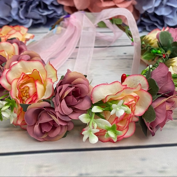 Bohemian Pink & Purple Rose Crown Hair Wreath - Picture 8 of 12